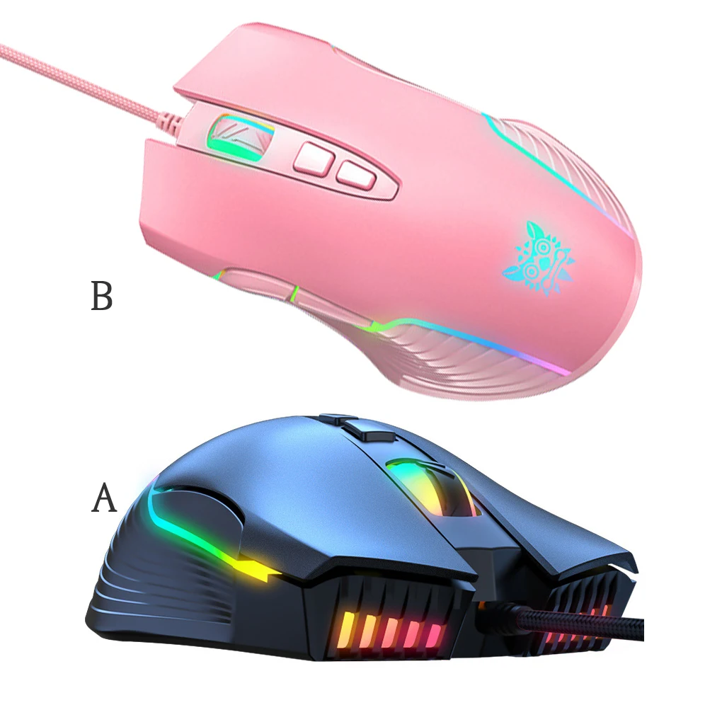 

Mouse Wired RGB Glowing Optical Mouse 800-6400DPI Adjustable Computer Gaming Accessory Pink