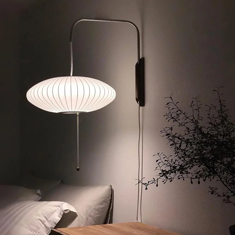 Nelson Wall lamp modern japanese wall lamp For Living Room Bedroom Home Bedside office Hotel Silk Cloth Lamp 2