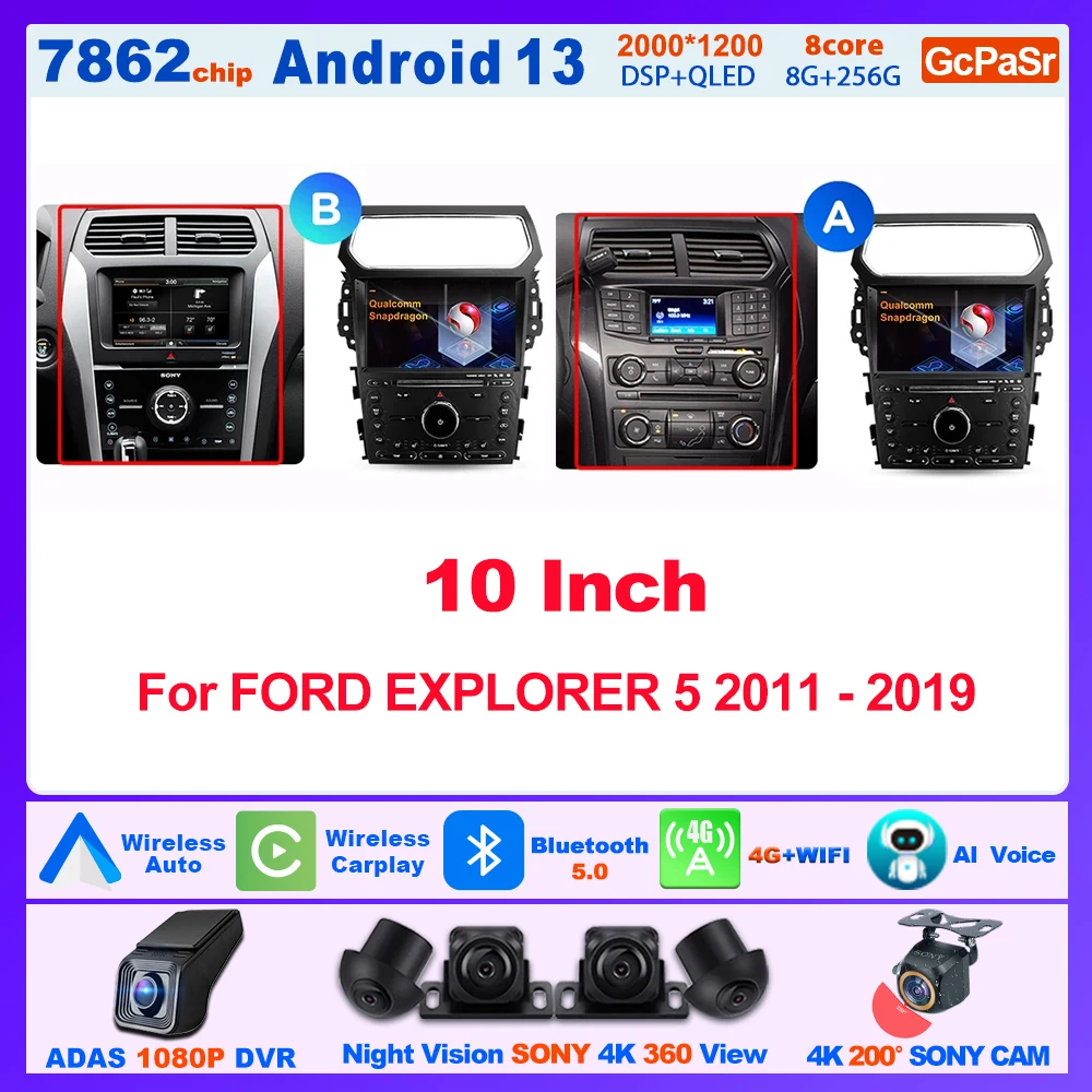 

CarPlay Android Radio For FORD EXPLORER 5 2011 - 2019 Multimedia Receiver Stereo Monitor Smart Screen Accessories Head Unit DVD