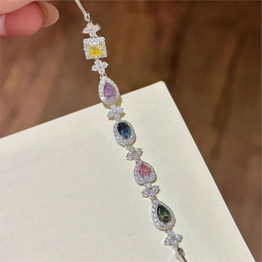 Exquisite Colorful Rhinestone Inlay Bracelet for Women Light Luxury Gem Chain Bracelet Wedding Jewelry Gifts