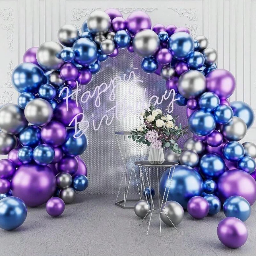 134Pcs Blue Silver Purple Balloon Garland Kit for Celebrations