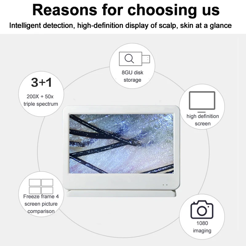 10 inch HD Display Professional Skin Analyzer 50X/200X Magnifying Scalp Test Device Pore Magnifier Hair Follicle Scalp Detector