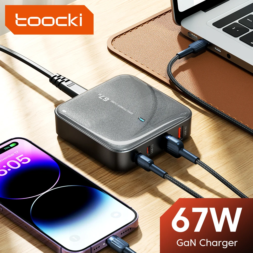Toocki 67W GaN Desktop Charger Type C Fast Charger For iPhone 14 Samsung 4 in 1 USB Charging Station Adapter For Macbook Laptop