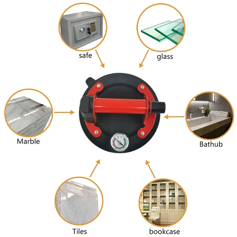 With Pressure Gauge Metal Handle Vacuum Suction Cup 8 Inch Heavy Duty Vacuum Lifter for Granite Tile Glass Manual Lifting
