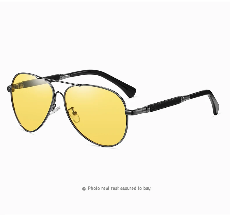 LIOUMO Klassische Piloten-Sonnenbrille, Nachtsicht-Photochrome Brille, polarisiert, für Herren, blendfrei, gelbe Fahrbrille, Gafas De Sol – Detail 14