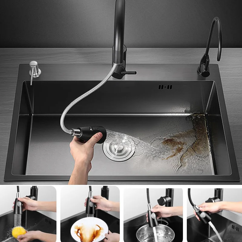 Nano Wash Basin Single Sink Stainless Steel Kitchen Sinks Drain Set Home Handmade Wash Basin Kitchen Accessories