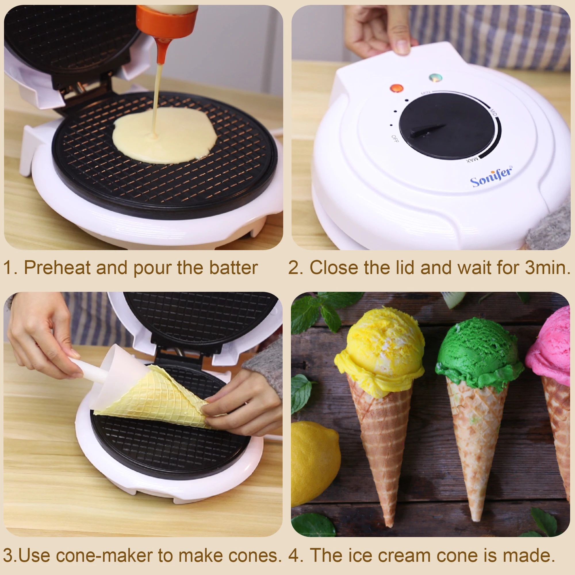 Electric Egg Roll Maker Crispy Omelet Mold Crepe Baking Pan Pancake Bakeware DIY Ice Cream Cone Machine Pie Frying Grill Sonifer 2