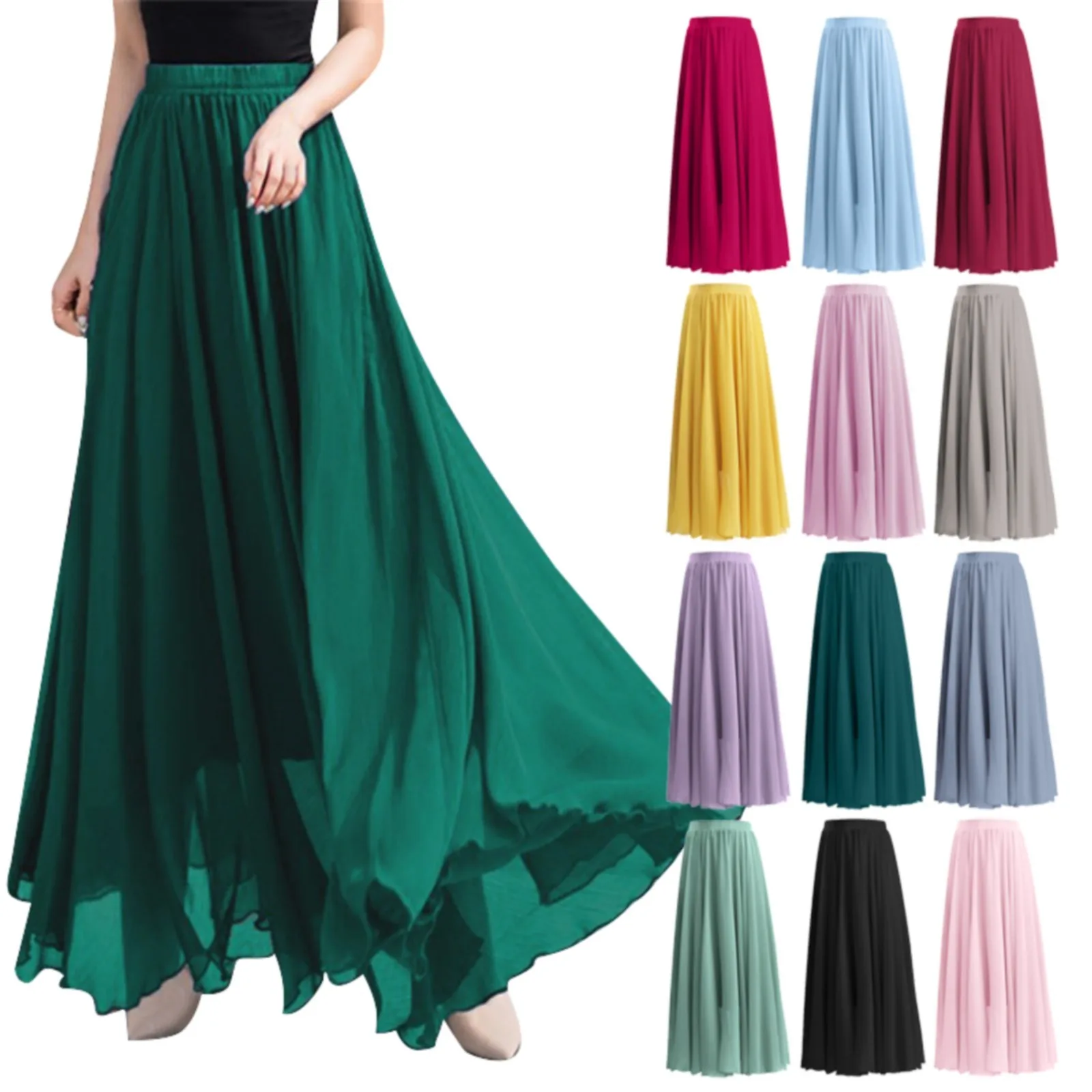 Summer Women Solid Casual Tulle Elastic High Waist Elegant Mesh Pleated Skirt