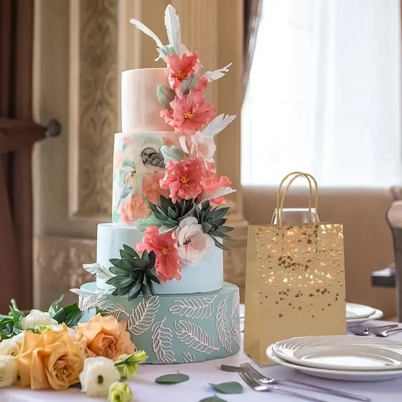 Recyclable Bronzing Love Kraft Paper Bags – Sturdy gift bags with handles, perfect for ... - SKU KPB23082 - UGI Packaging