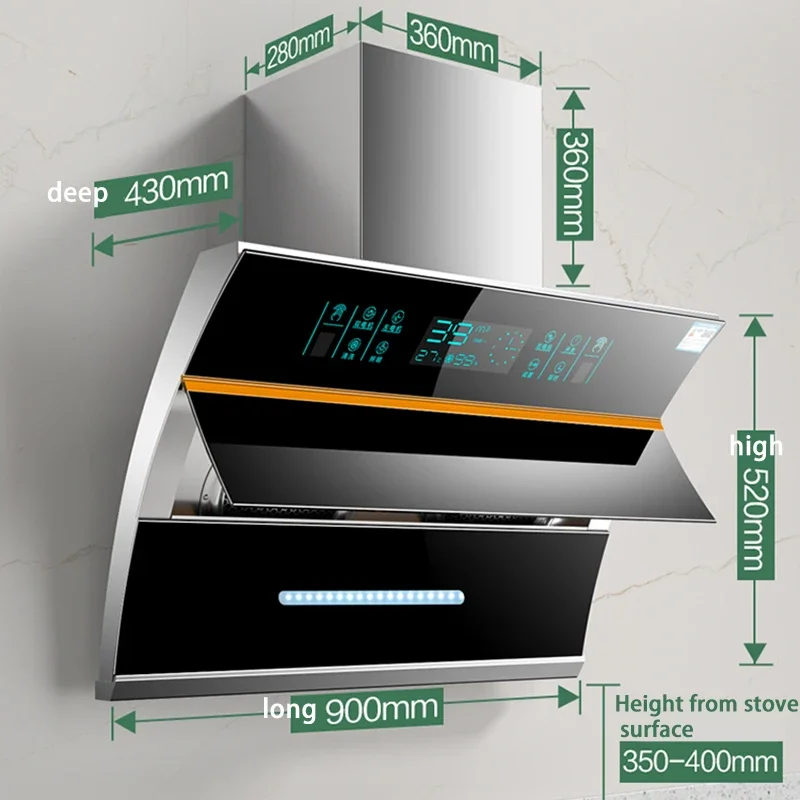 900mm Kitchen Range Hood Household Range Hood Side Suction Range Hood Wall Mounted Intelligent Cleaning Major Appliances 5