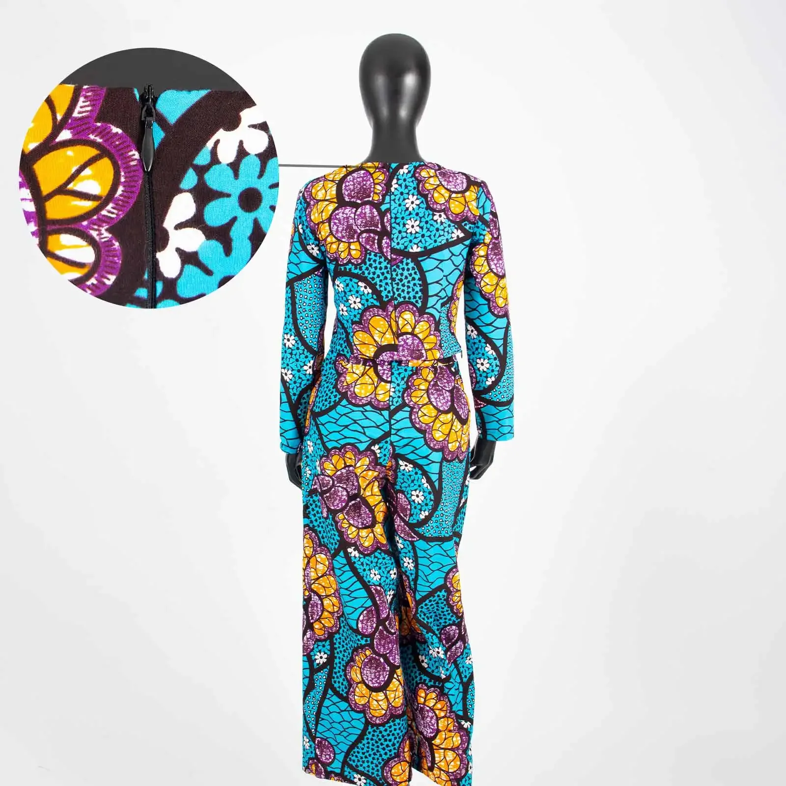 2024 Autumn African Women Suit AFRIPRIDE Private Custom Full Sleeve Short Top+wide Leg Ankle-length Pant Wax Cotton A722639 4