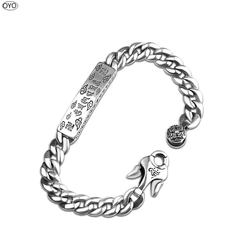 

100% S925 sterling silver jewelry Thai silver Seiko hand jewelry Buddhist jewelry men's six character mantra Bracelet 9mm
