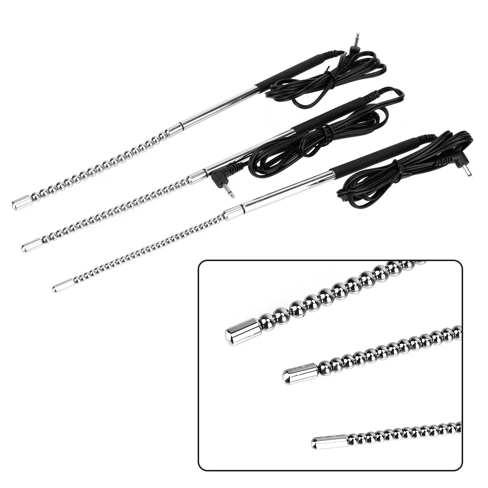 Urethral Penis Plug Stainless Steel Urethra Beads Dilator Bi-Polar Electric Shock Electro Stimulation Sex Toy Men