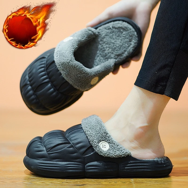 Men's padded slippers home outdoor warm thick cotton shoes winter cave shoes garden shoes leisure outdoor home