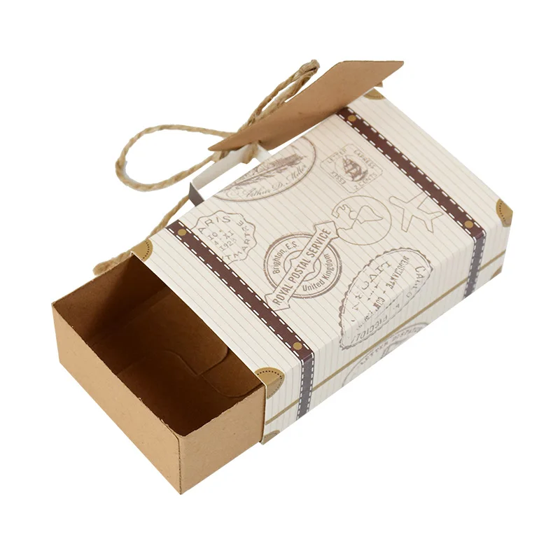 10P Mini Suitcase Candy Boxes with Rope Travel Theme Stamp Decor Kraft Paper Drawable B... - SKU MSCB1140 - UGI Packaging