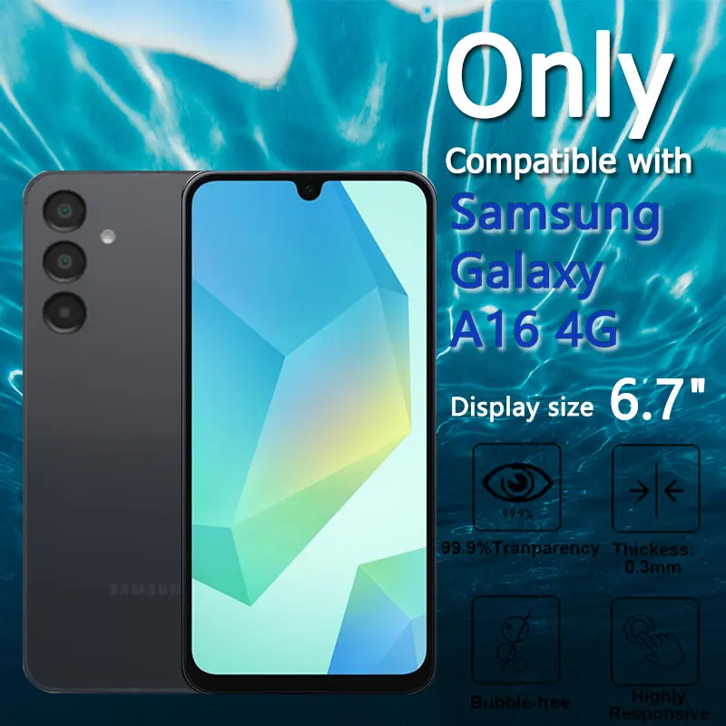 Galaxy A16 4G Tempered Glass Screen Protector - Ultra-Clear 9H Crystal, Anti-Scratch, Case-Friendly, Fingerprint Resistant 6.7