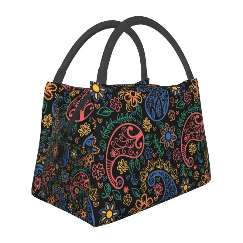 

Colored Bandana Paisley Print Insulated Lunch Bags for Women Portable Thermal Cooler Food Lunch Box Outdoor Camping Travel