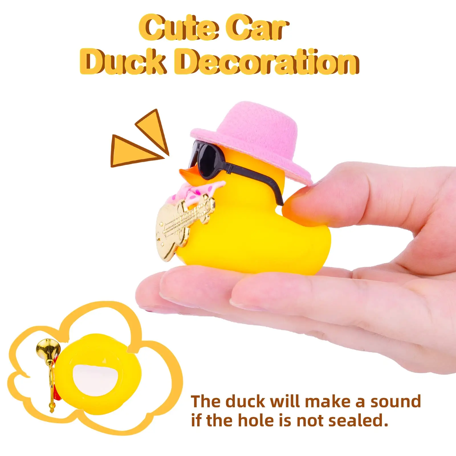 Car Rubber Duck Ornaments Yellow Duck Car Dashboard Decorations with Musical Instruments Mini Top Hat Guitar Sunglasses Necklace 5