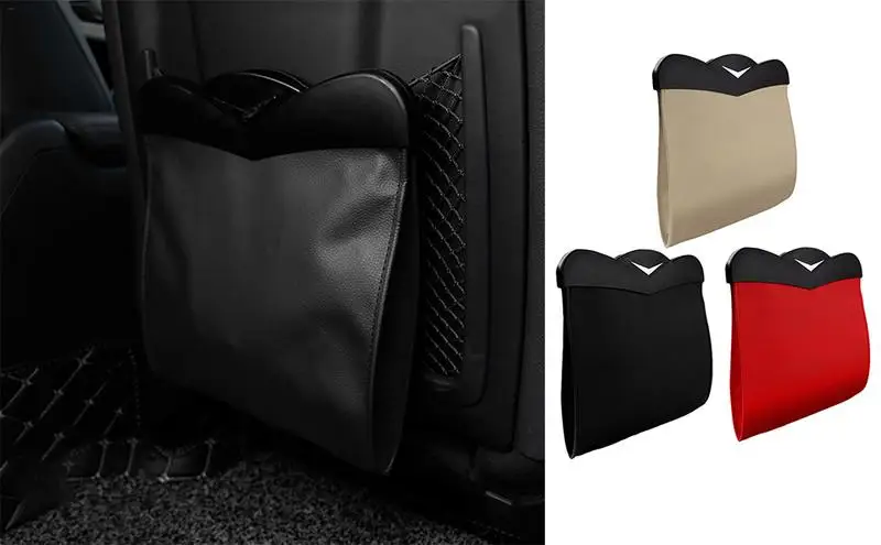 

Car Can Trash Bag Hangable Magnet Auto Trash Bin PU Leather Garbage Organizer With LED Light For Travelling Outdoor Vehicles