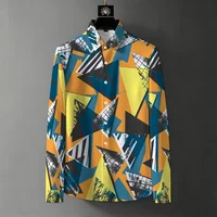 Chemise à manches longues pour homme, style européen et américain, luxe léger, imprimé géométrique, décontractée, pour le travail et les déplacements. 4