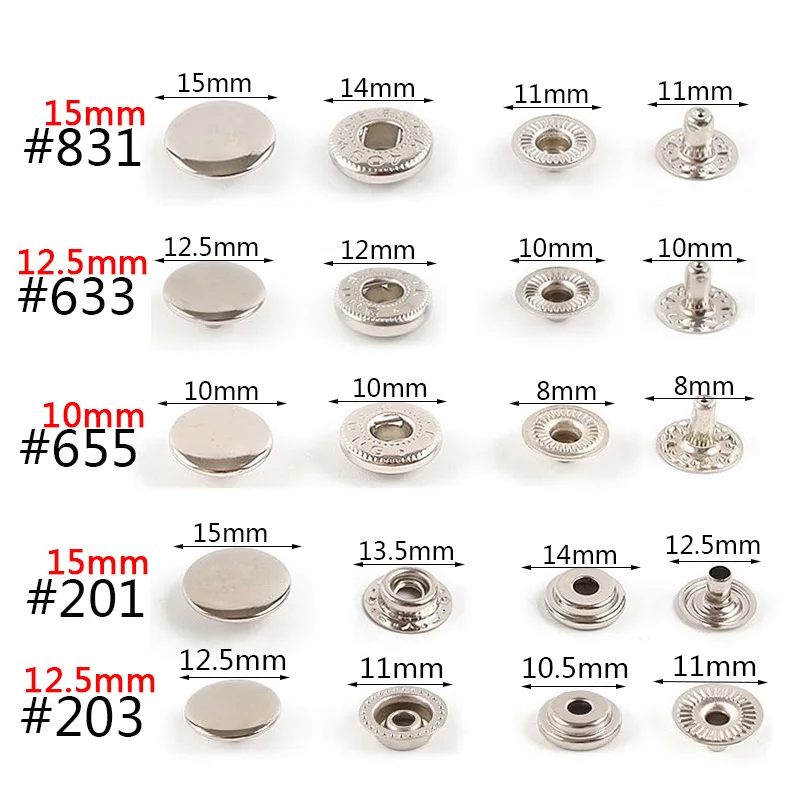 30 Sets 655/633/831 Metal Snap Fasteners Snaps Button Press Studs Sewing Button For DIY Clothes Garment Bags Shoes Leathercraft