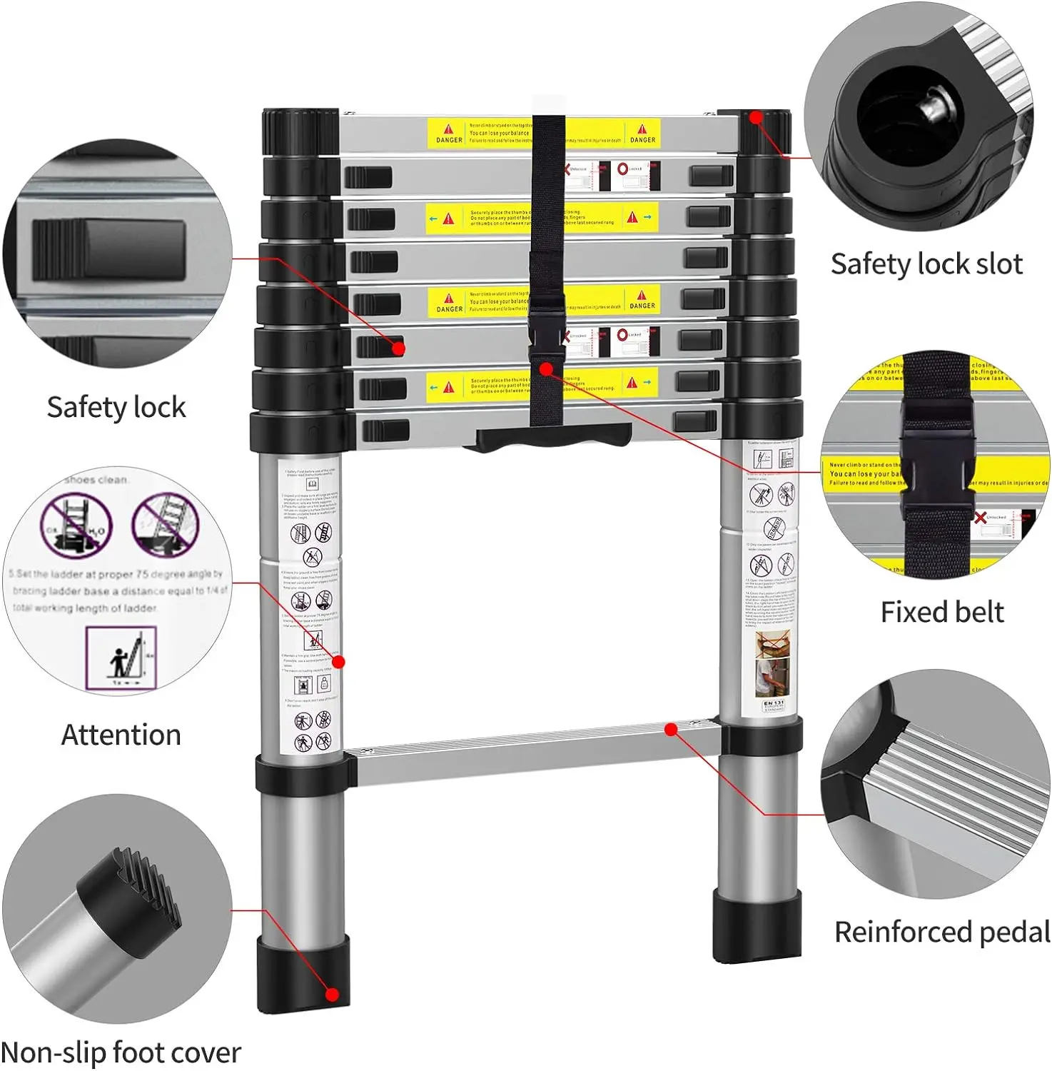 Telescoping Extension Ladder 8.5FT, Aluminum Telescopic Ladders with Carry Bag for Outdoor Indoor Use 3