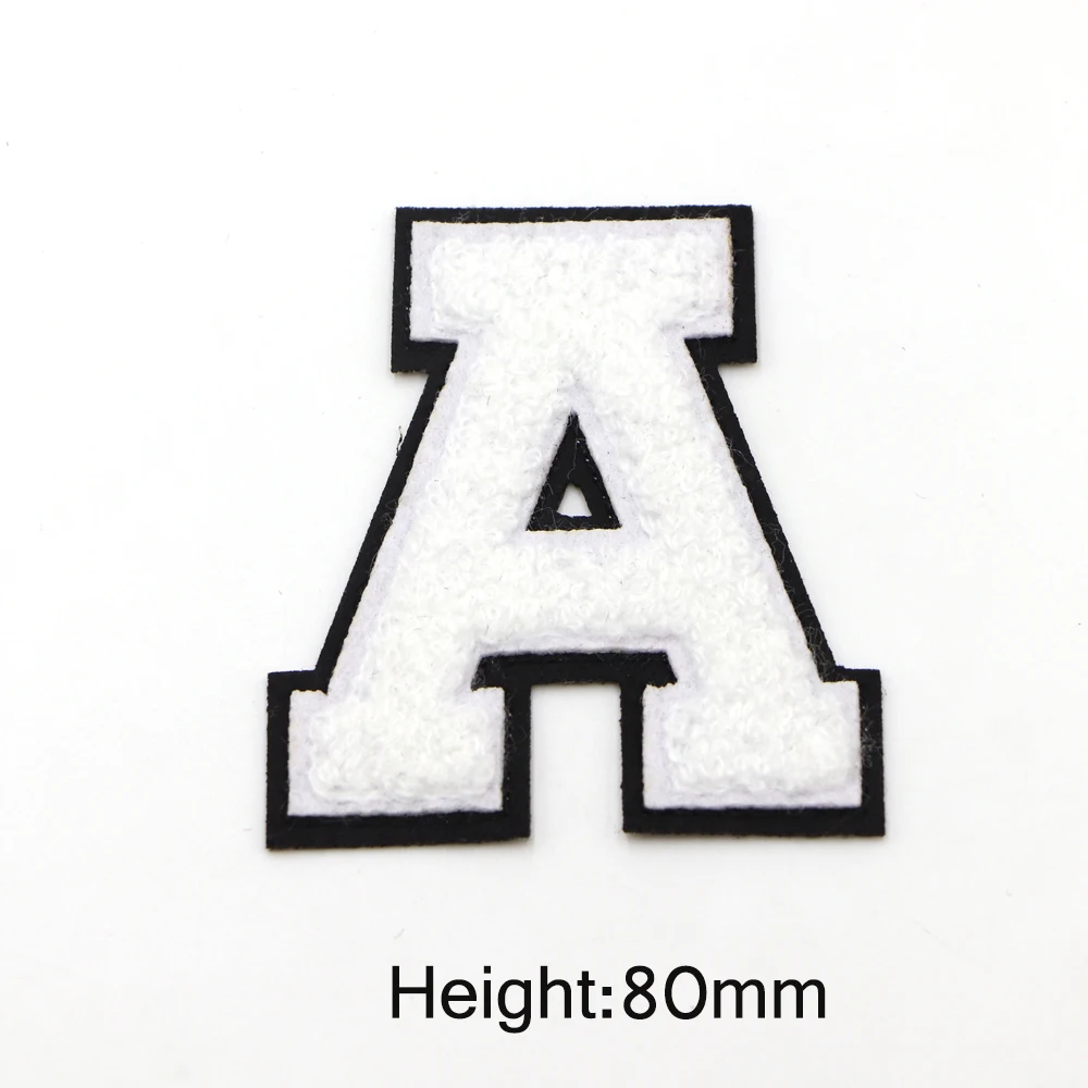 80MM 흰색 영어 알파벳 문자 A-Z Applique 철 편지 패치 의류 이름 배지 붙여 넣기 의류 가방 신발 청바지