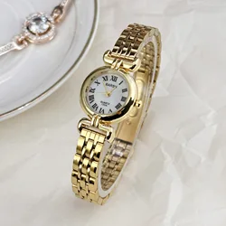Elegant Women's Gold Steel Strap Quartz Watch - Luxury Fashion Timepiece (Gold white)