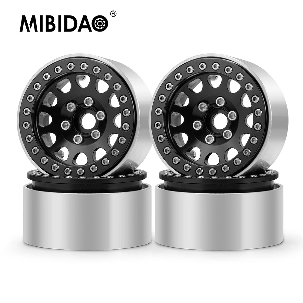 

MIBIDAO 4Pcs 1.9inch 30mm Aluminum Alloy Beadlock Wheel Rims Hubs for Axial SCX10 D90 TRX-4 1/10 RC Crawler Car Model Parts