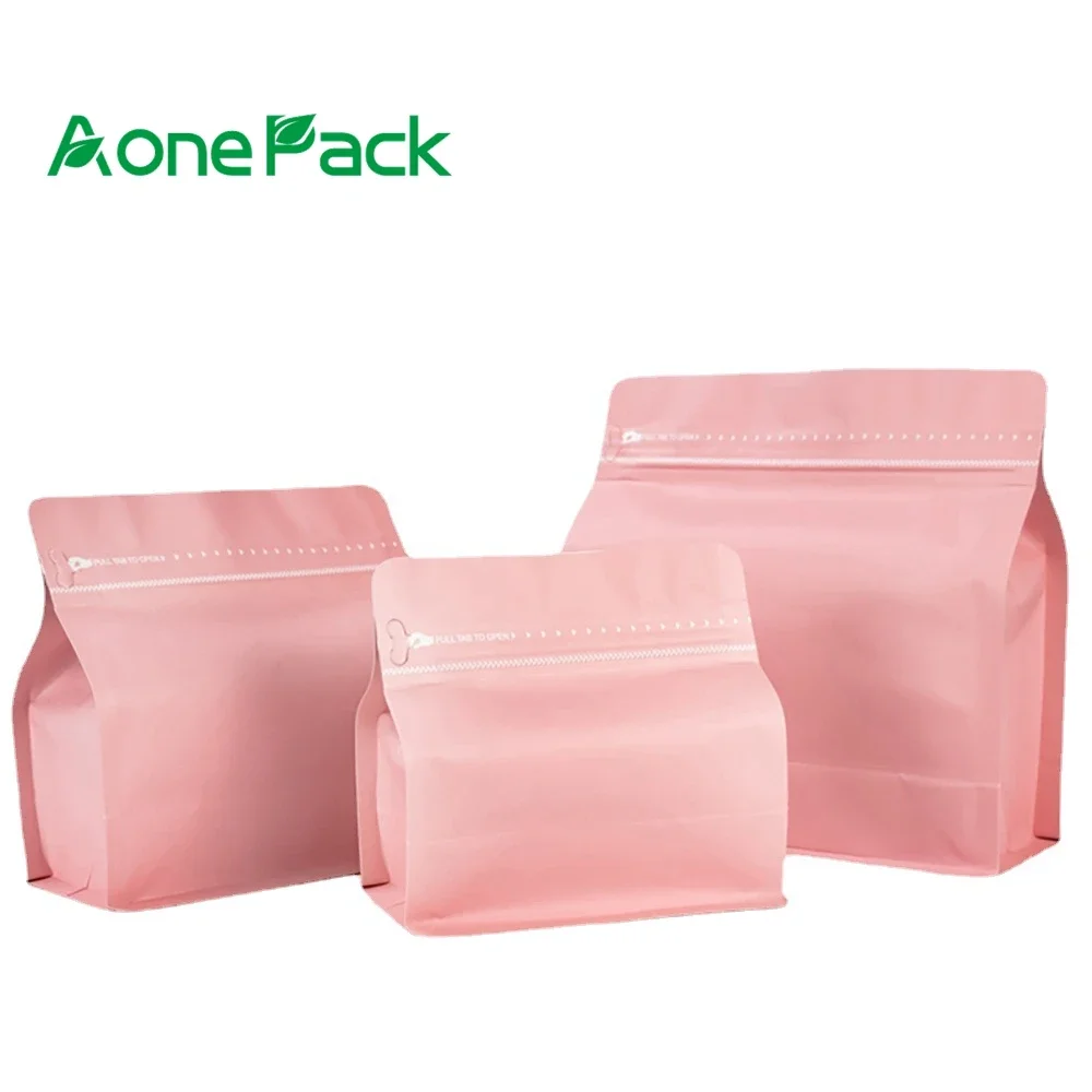 

50PCS High Quality Matt Pink Aluminum Foil Nuts Rice Pet Food Pouch 150g 250g 500g Block Bottom Food Coffee Tea Packaging Bag