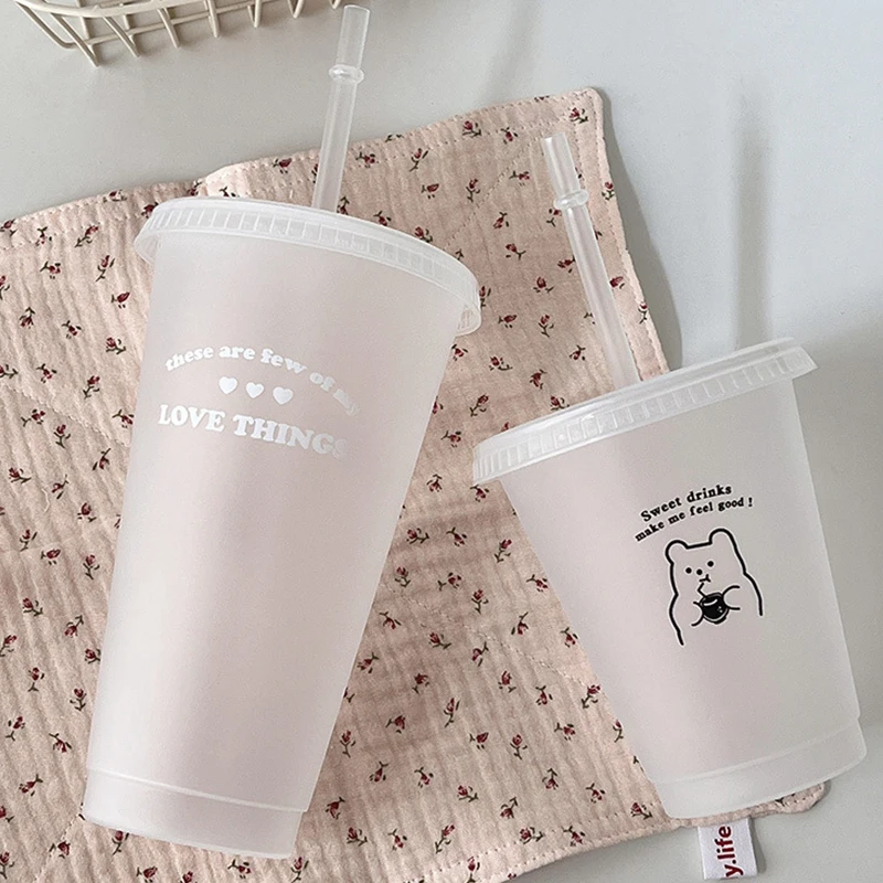 Wasserbecher für Kaffee, Saft, Milch, Tee, Kawaii-Kunststoff, kalte Becher mit Deckel, Strohhalm, tragbare wiederverwendbare Trinkflasche, BPA-frei – Detail 7