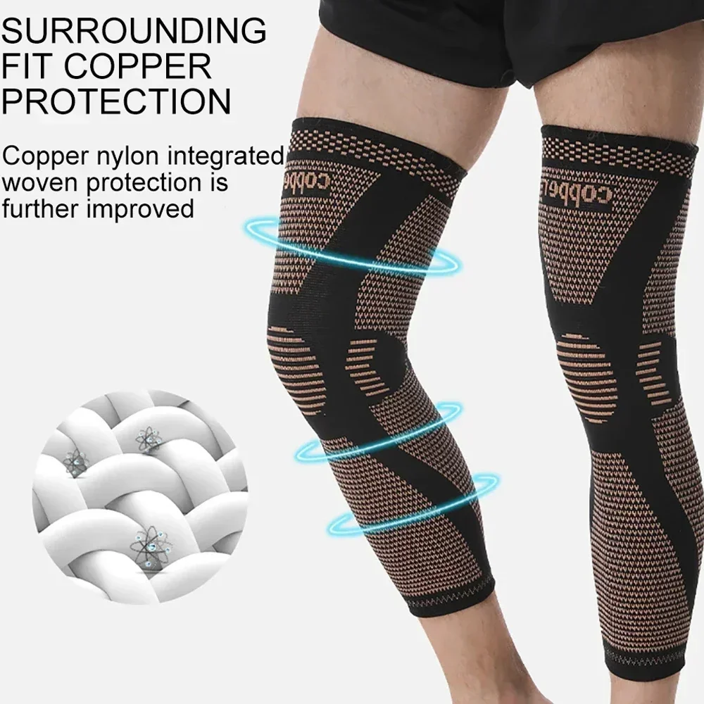 Copper Full Leg Sleeves Compression Knee Support Protect Leg for Man Women Basketball Arthritis Cycling Sport Football Gym