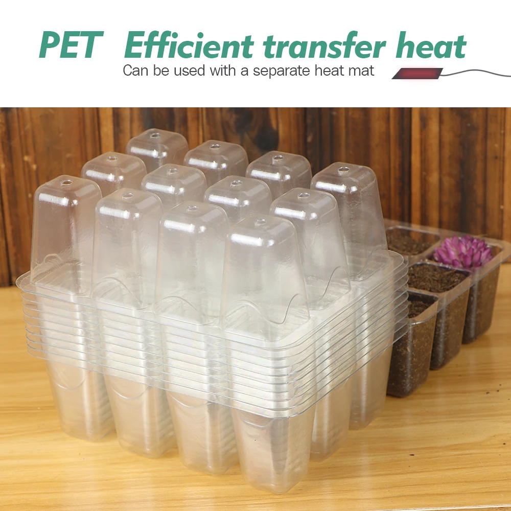 12-Cell Transparent Seedling Starting Tray 5/10pcs Gardening Nursery Grow Germination Plastic Seed Starter Tray Plant Grow Cont seed starter tray seedling tray