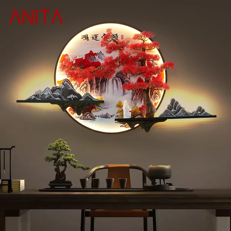 ANITA 모던 그림 벽 조명, 중국 창의적인 풍경, 소나무 벽화 램프, 가정용 거실, 서재, 침실 장식
