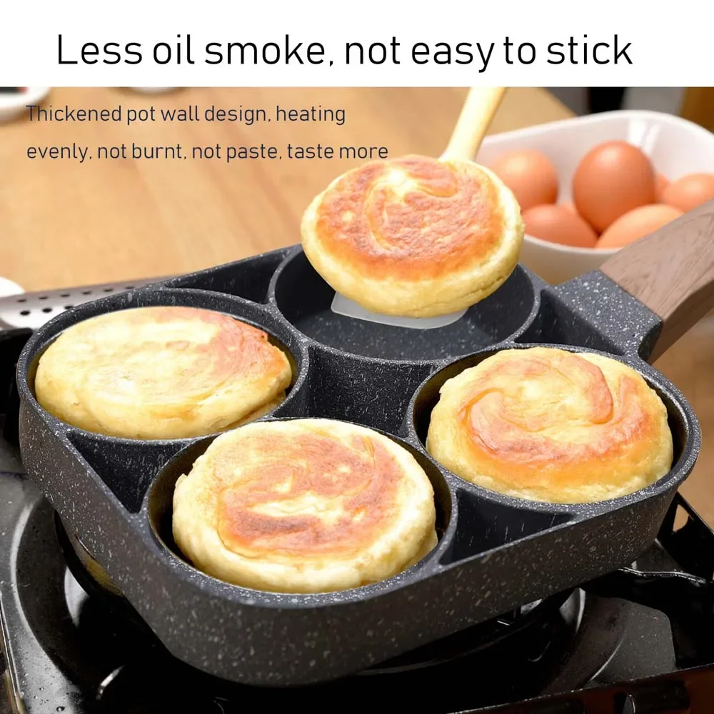Non-stick 4 Hole Frying Pan for Omelet, Pancake, Steak, Egg, Ham - Kitchen Cookware 3