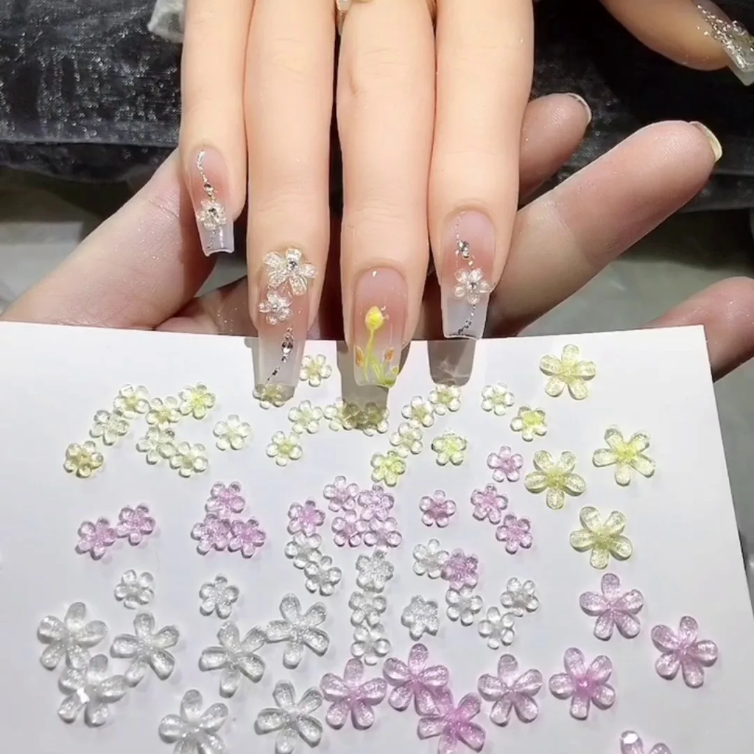 100Pcs Jelly Nail Flower Shaped Resin Gems Stones 6mm/10mm Flower Nail Art  DIY Crafts Manicure Nail Rhinestones Decorations