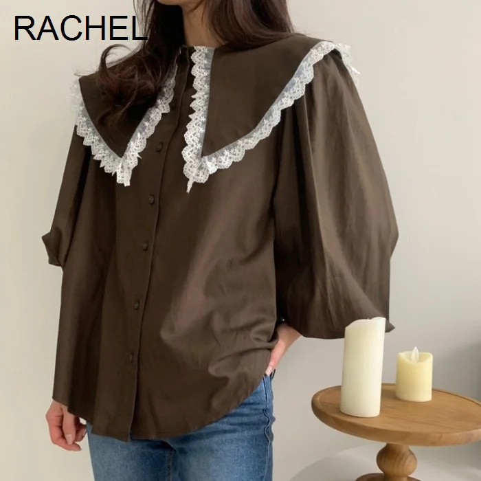 Женская блузка Корейская Шикарная новая свободная кружевная рубашка с кукольным