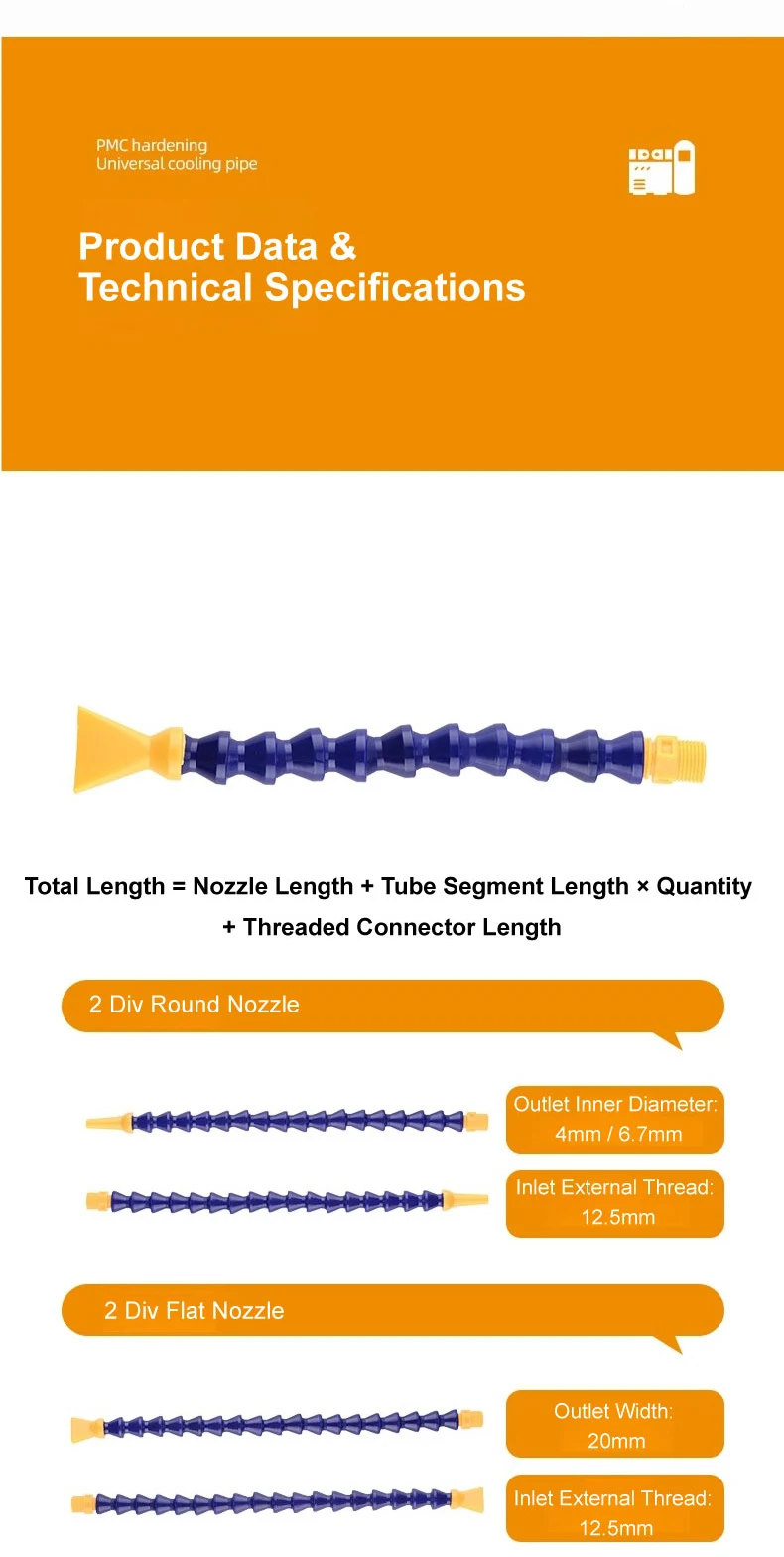 Flat Nozzle CNC Coolant Hose G1/4 G3/8 G1/2 Thread Custom Oil Liquid Water Solve