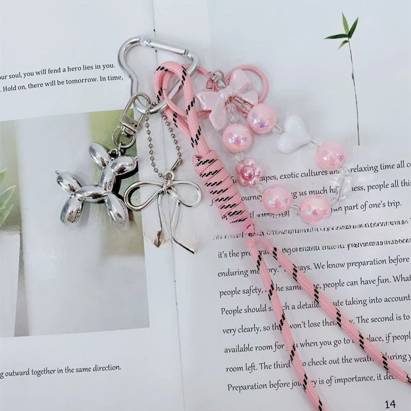 New Braided Rope Bead String Keychain Hand Woven Pearl Chain Balloon Dog Bag Decorative Pendant