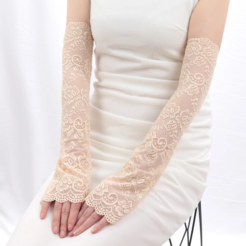1 Pair Fashion Gloves Lace UV Protection Arm Sleeve Sunscreen Women Driving Dance Long Arm Protection Sleeves Fingerless Gloves
