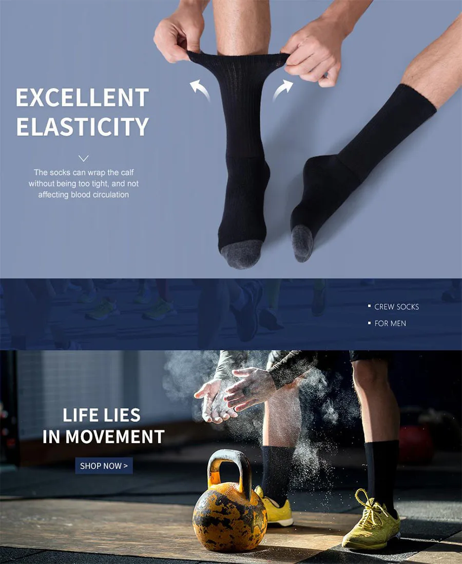 Sports Socks 5 Pairs Men Long Compression Breathable Basketball Cushion Running Football Size 39-47