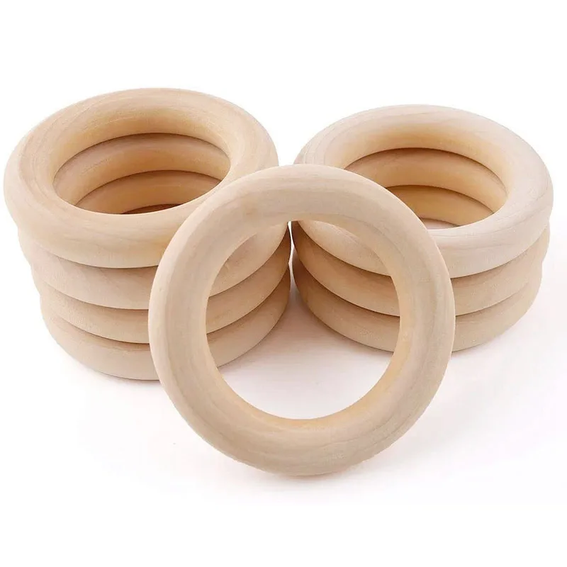 40pcs 5cm/5.5cm Napkin Rings Natural Wood Teething Beads Wooden Ring for Teethers DIY Wooden Jewelry Making Crafts Napkin Rings