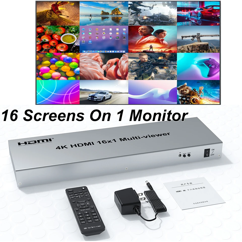 

4K HDMI Multi-viewer 1080P 16x1 Multiviewer Screen Splitter 16 in 1 Out Seamless Switch Video Converter F PS4/PC/Security Camera