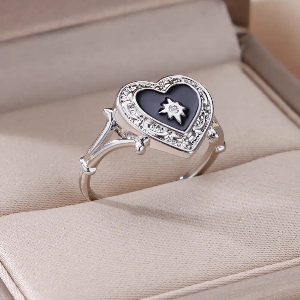 Heart Shape Rings Women Stainless Steel Gold Color Aesthetic Couple Wedding
