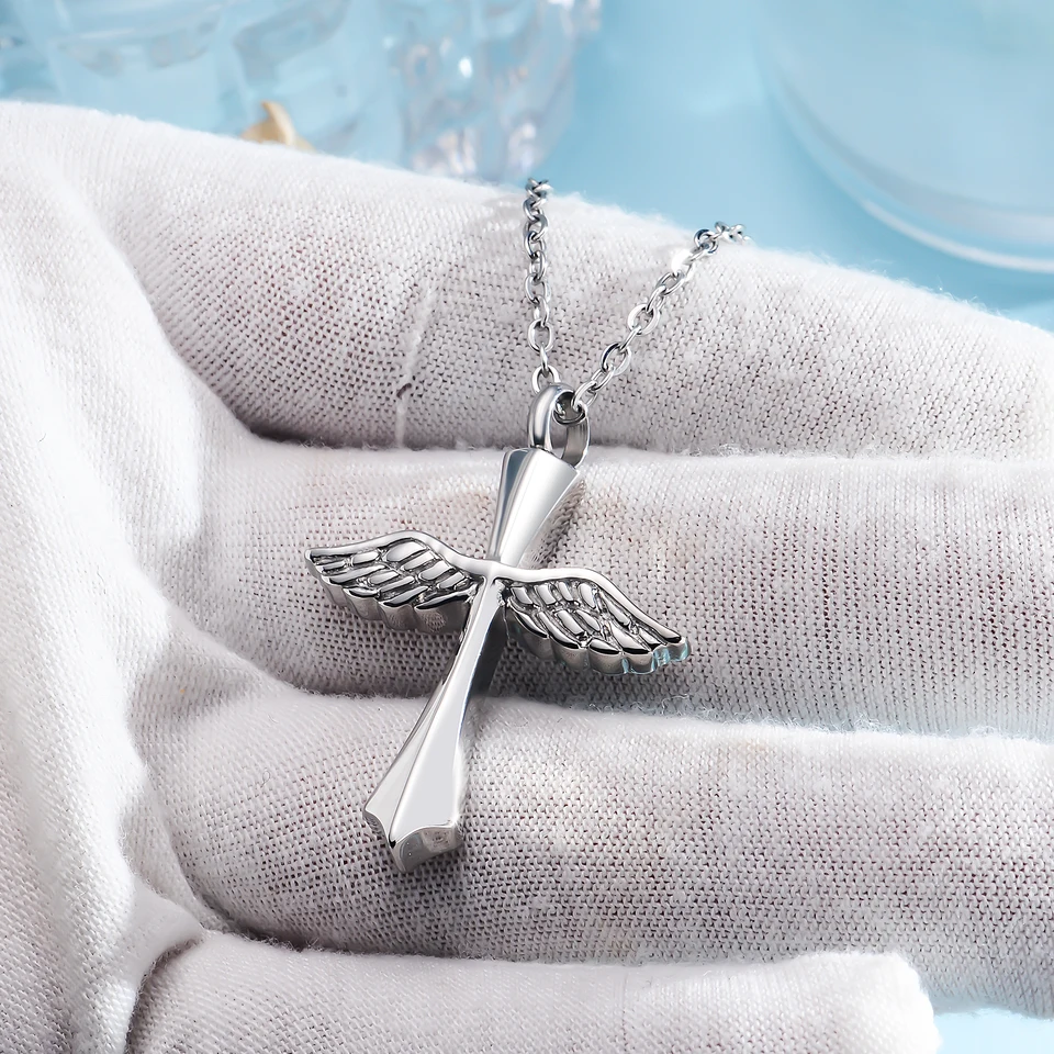 Collana Urna Per Ceneri A Forma Di Ala D'Angelo – Gioiello Commemorativo In Acciaio Inox 316L Con Ciondolo Verticale – Ricordo Per Ceneri Di Persone O Animali