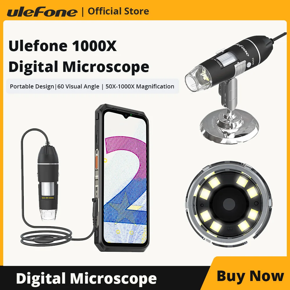 

Ulefone 1000X Digital Microscope Camera 8 Adjustable LED Lights For Power Armor 18T , Power Armor 19，Power Armor 13，Armor 16 Pro