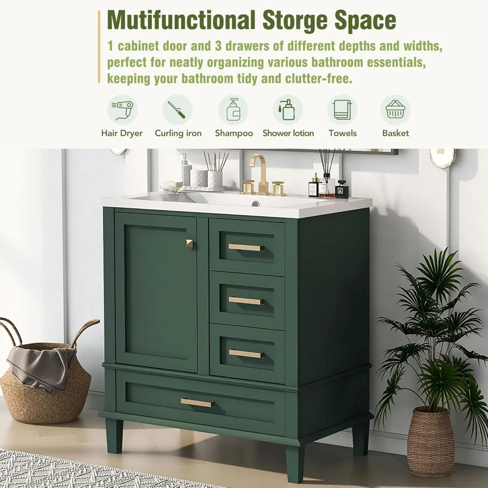 30" Bathroom Vanity, Modern Bathroom Cabinet with Sink Combo Set,Bathroom Storage Cabinet with a Soft Closing Door and 3 Drawers 5
