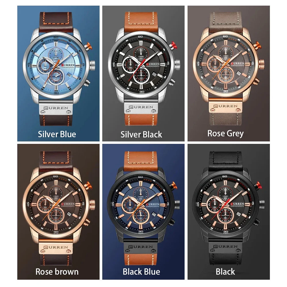 Curren 8291 Men Watch Business Leather Quartz Waterproof Wristwatch 6-Hand Date Casual Fashion Luxury Relogio Masculino 6