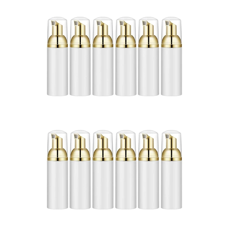 

50ML/1.7Oz Foam Bottle With Gold Pump, 12Pcs, Empty Travel Foaming Dispensers For Soap, Shampoo, Gold+White