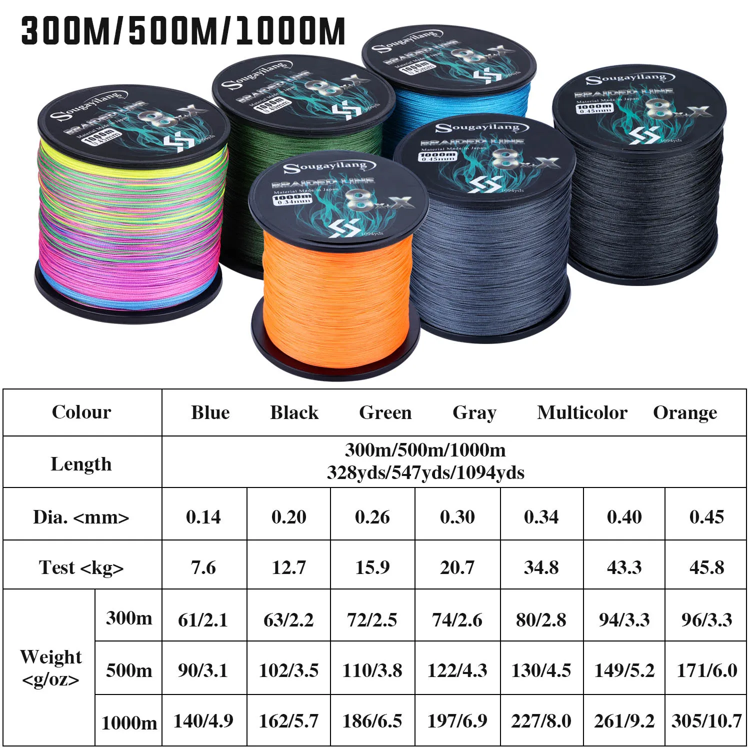 300M 500M 1000M 6 Colors Strong PE Fishing Line 8+X Strands Braided Fishing Line Multifilament,fishing line,fishing tackle